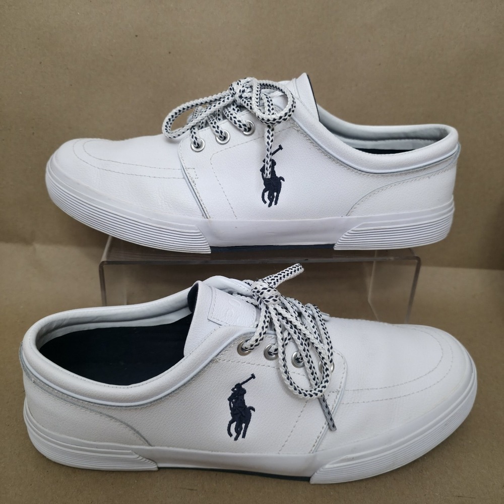 Polo Ralph Lauren Sz 10.5 D Faxon Low Mens White Athletic Leather Shoes Sneakers